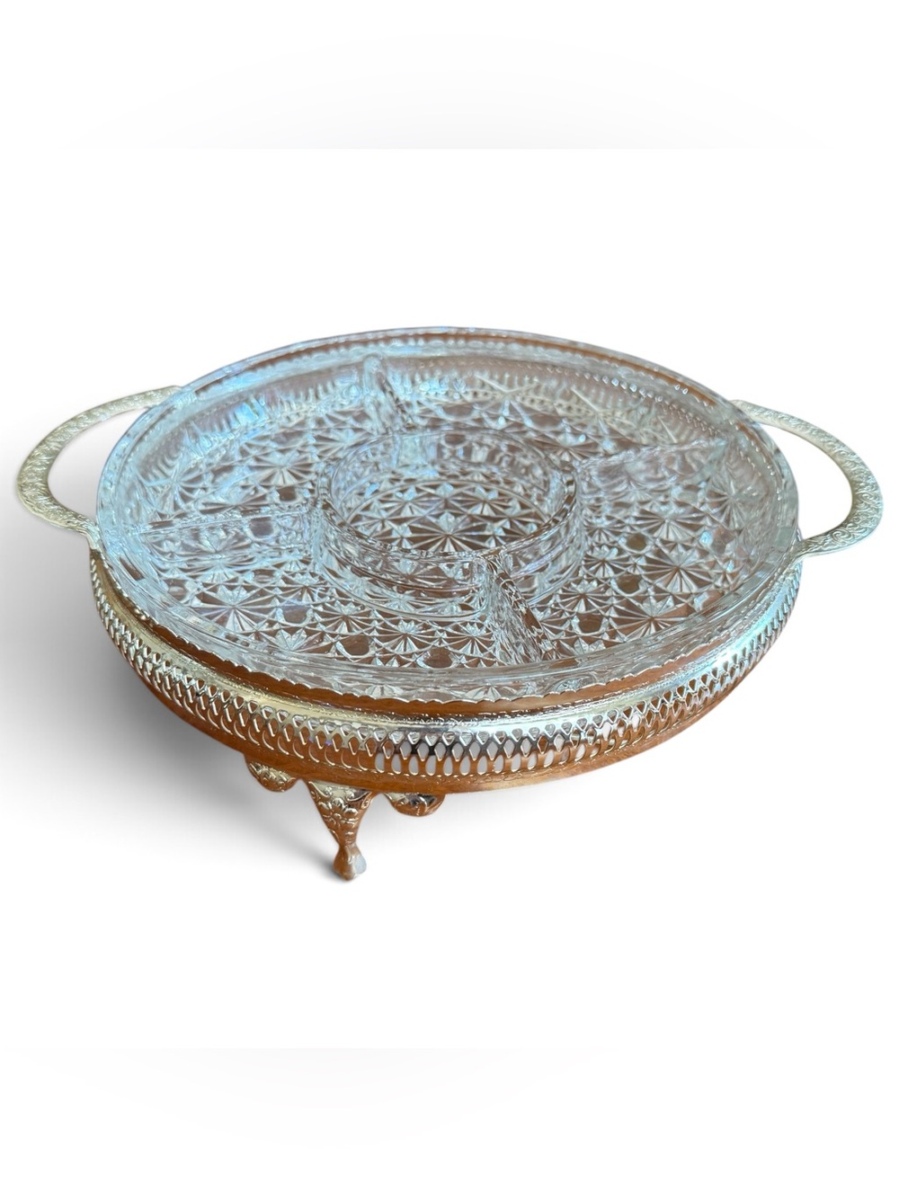 Vintage Mayell "Queen Anne" Cabaret / Hors d'oeuvre Serving Dish Divided Crystal